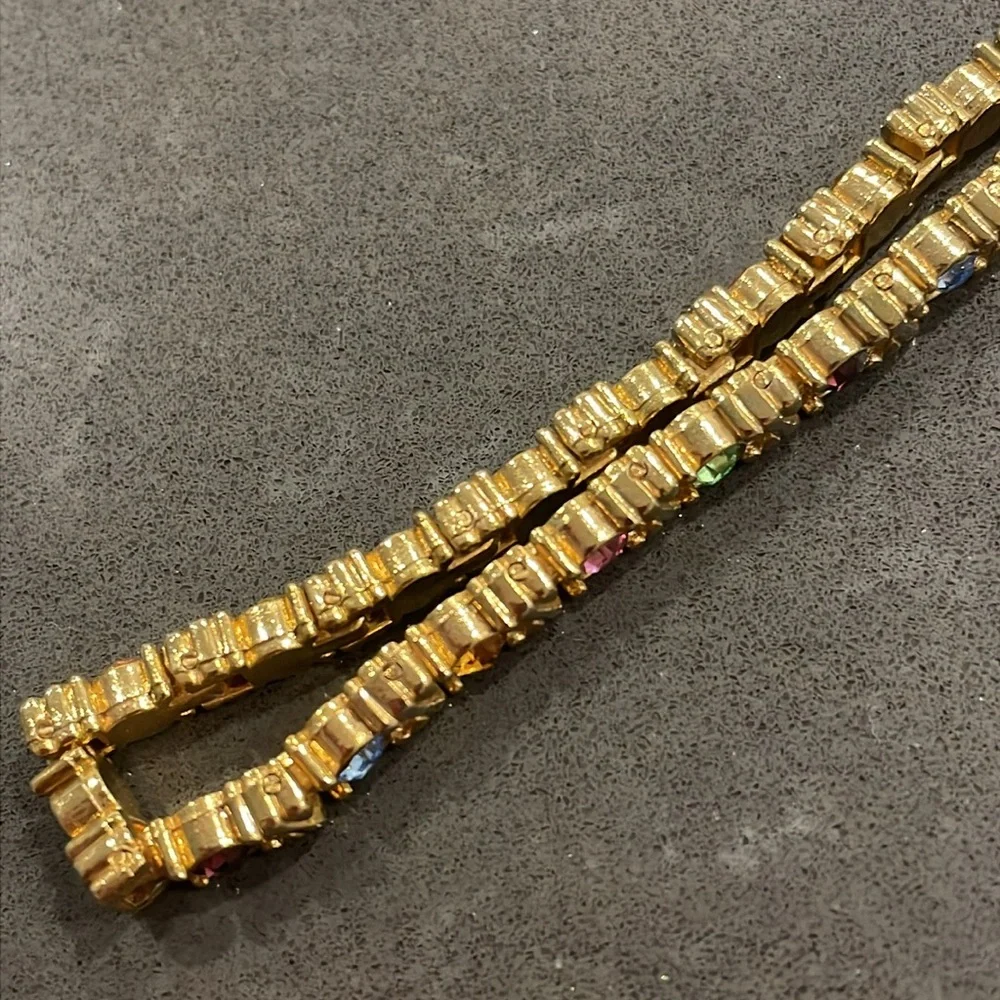 Gold Tone Multicolor Rhinestone Bracelet